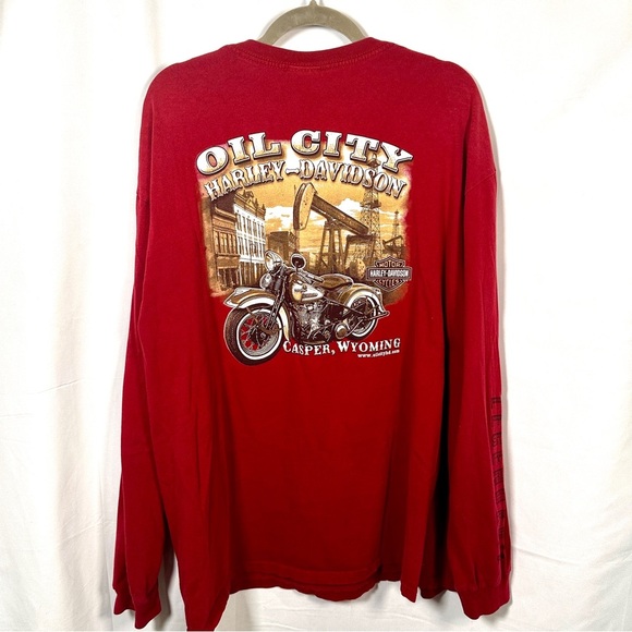 Harley-Davidson Bikercore Oil City Long Sleeve Graphic Tee Vintage Red 2XL - Picture 17 of 17